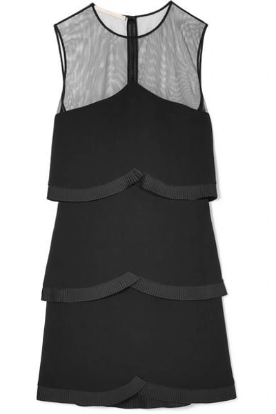 Shop Stella Mccartney Tulle-paneled Tiered Cady Mini Dress In Black