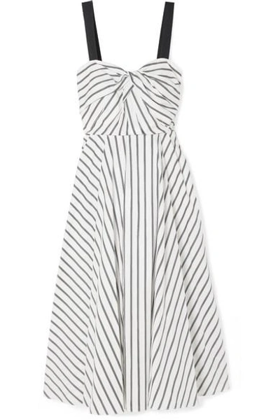 Shop Jason Wu Grosgrain-trimmed Striped Cotton-poplin Dress In Ivory