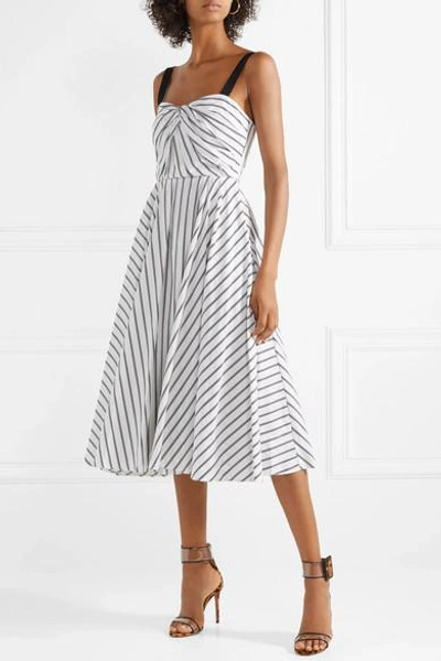 Shop Jason Wu Grosgrain-trimmed Striped Cotton-poplin Dress In Ivory