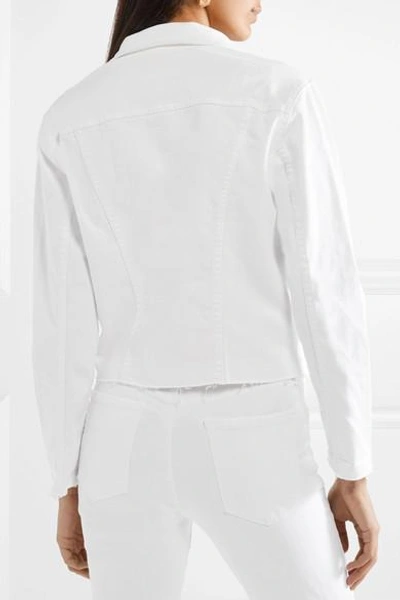 Shop L Agence Janelle Frayed Denim Jacket In White
