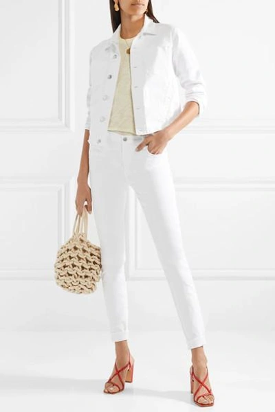 Shop L Agence Janelle Frayed Denim Jacket In White