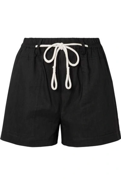 Shop Vince Rope-trimmed Linen-blend Shorts In Black