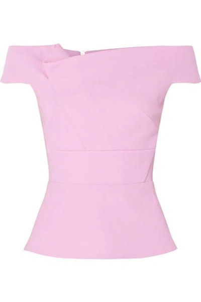 Shop Roland Mouret Off-the-shoulder Wool-crepe Top In Pink