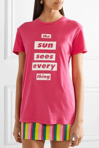 Shop Paradised Printed Cotton-jersey T Shirt In Bright Pink