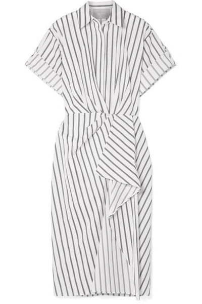 Shop Jason Wu Striped Cotton-poplin Midi Dress In White