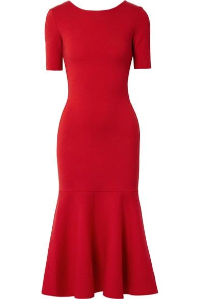 Shop Oscar De La Renta Tie-back Wool Midi Dress In Red