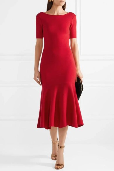 Shop Oscar De La Renta Tie-back Wool Midi Dress In Red