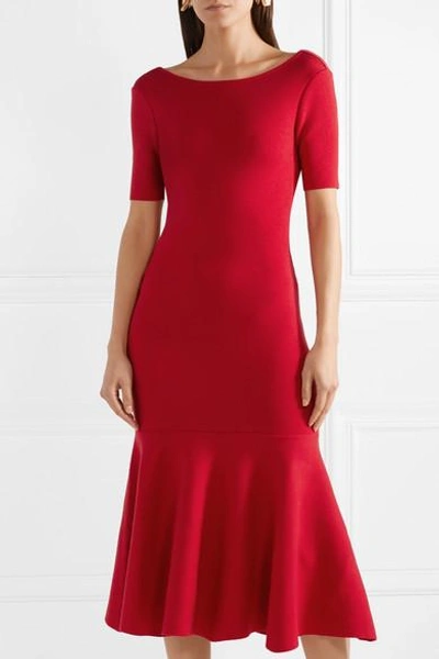 Shop Oscar De La Renta Tie-back Wool Midi Dress In Red