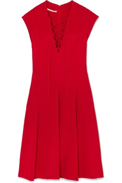 Shop Stella Mccartney Lace-up Stretch-cady Dress In Red