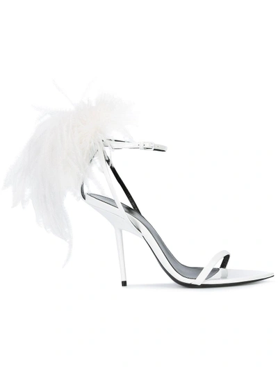 Shop Saint Laurent Feather Trim Opyum Sandals - White
