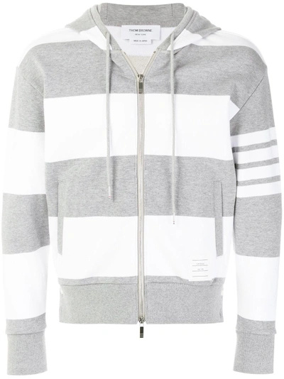 Shop Thom Browne Engineered Rugby Stripe Drop-shoulder Zip-up Jersey Hoodie