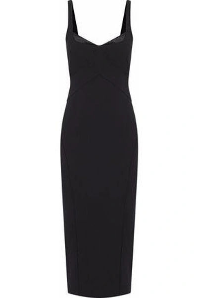 Shop Cinq À Sept Woman Satin-trimmed Crepe Midi Dress Black