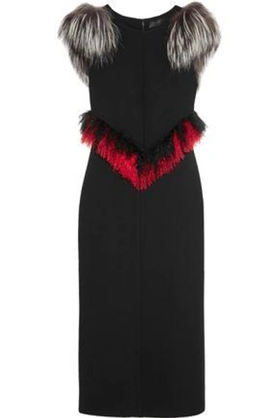 Shop Proenza Schouler Woman Faux Fur-trimmed Crepe Midi Dress Black