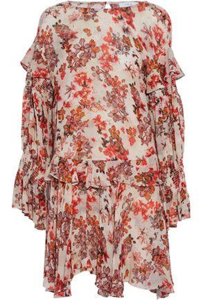 Shop Iro Woman Averen Ruffled Floral-print Chiffon Mini Dress Peach