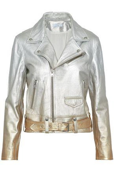 Shop Iro Calum Metallic Dégradé Leather Biker Jacket In Silver