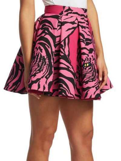 Shop Valentino Tiger Wool & Silk Pleated Mini Skirt In Disco Pink