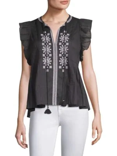 Shop Kate Spade Mosaic Embroidery Tie Top In Black