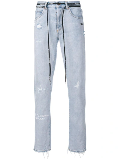 Shop Off-white Distressed Firetape Jeans