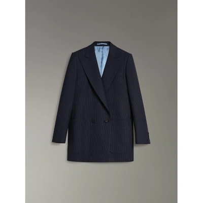 Shop Burberry Pin Dot Wool Double-breasted Jacket In Navy