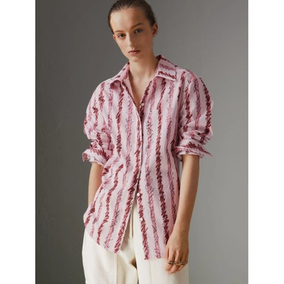 Shop Burberry Scribble Stripe Cotton Shirt In Light Pink