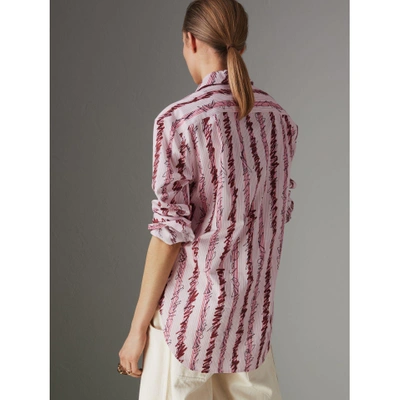 Shop Burberry Scribble Stripe Cotton Shirt In Light Pink