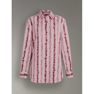 Shop Burberry Scribble Stripe Cotton Shirt In Light Pink