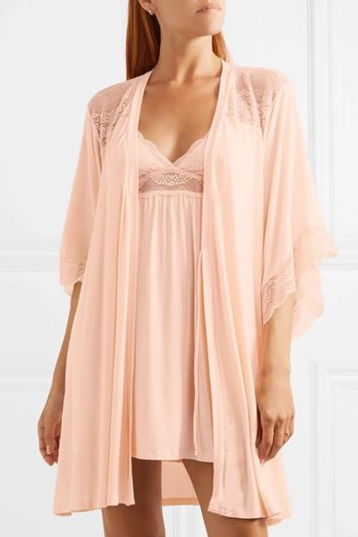 Shop Eberjey Esperanza Merry Me Stretch-modal Jersey And Lace Chemise In Blush
