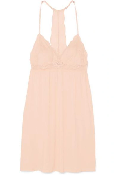 Shop Eberjey Esperanza Merry Me Stretch-modal Jersey And Lace Chemise In Blush