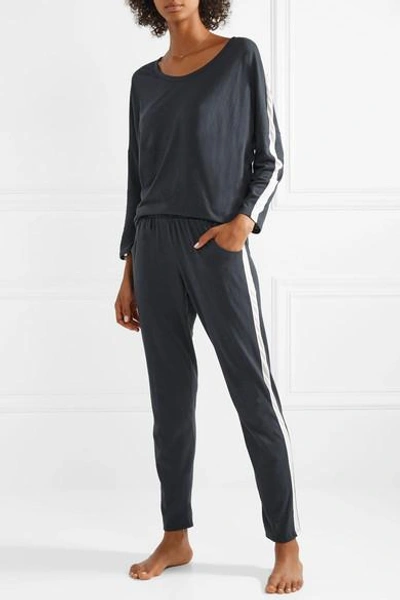 Shop Eberjey Heather Striped Jersey Pajama Top In Charcoal