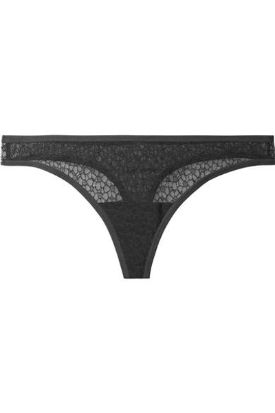 Shop Yasmine Eslami Lily Embroidered Stretch-tulle Thong In Black