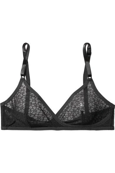 Shop Yasmine Eslami Lily Embroidered Stretch-tulle Soft-cup Bra In Black