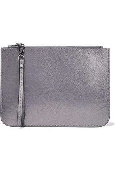 Shop Iris & Ink Woman Metallic Cracked-leather Pouch Anthracite