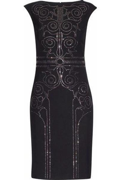 Shop Versace Woman Crystal-embellished Crepe Mini Dress Black
