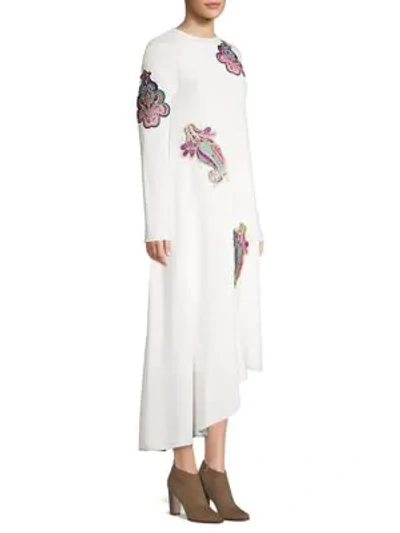 Shop Tibi Asymmetrical Paisley Patch Dress In Ivory Multi