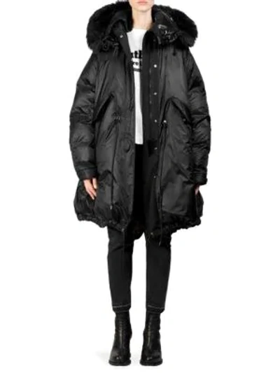 Shop Sacai Down Faux Fur-trimmed Puffer Coat In Black