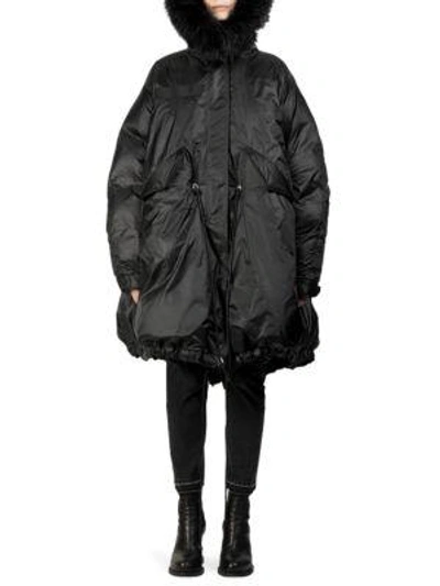 Shop Sacai Down Faux Fur-trimmed Puffer Coat In Black