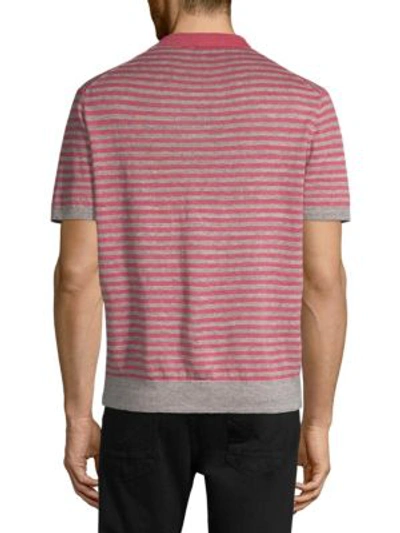 Shop Michael Kors Striped Linen Sweater Polo In Reef Red Melange