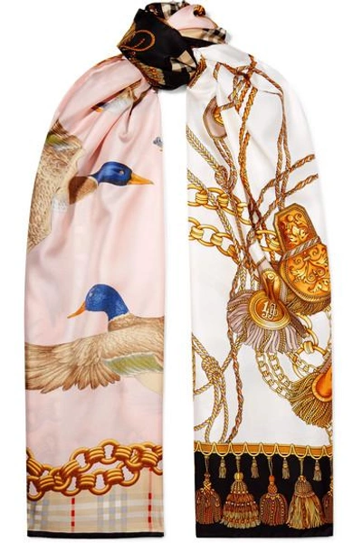 Shop Burberry Printed Silk-twill Scarf In Pink