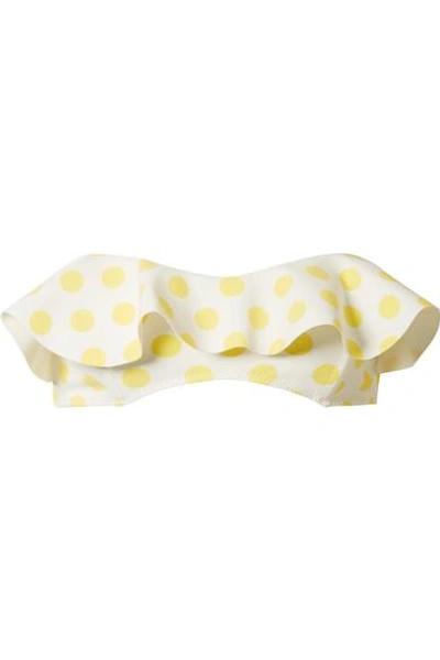 Shop Lisa Marie Fernandez Natalie Off-the-shoulder Polka-dot Bonded Bandeau Bikini Top In Yellow