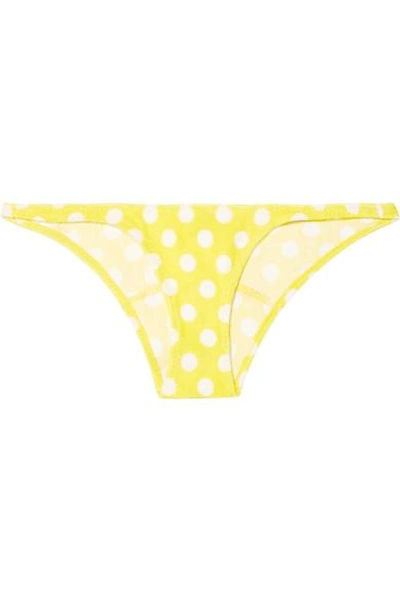 Shop Lisa Marie Fernandez Yasmin Polka-dot Stretch-cotton Terry Bikini Briefs In Bright Yellow