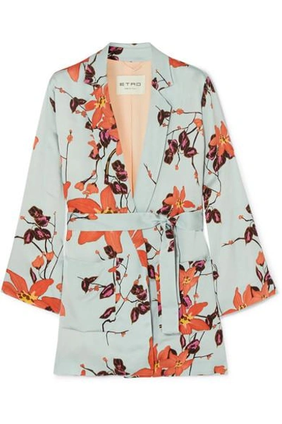 Shop Etro Floral-print Satin Wrap Jacket In Orange