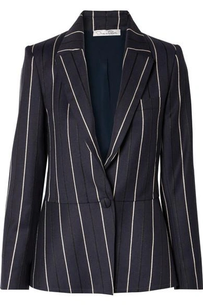 Shop Oscar De La Renta Striped Wool-blend Blazer In Navy