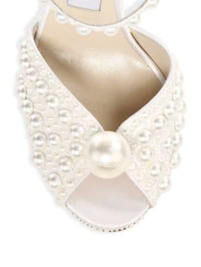 Shop Jimmy Choo Sacora Peep-toe Embellished Satin Sandals In White