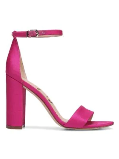 Shop Sam Edelman Yaro Ankle-strap Silk Sandals In Deep Pink