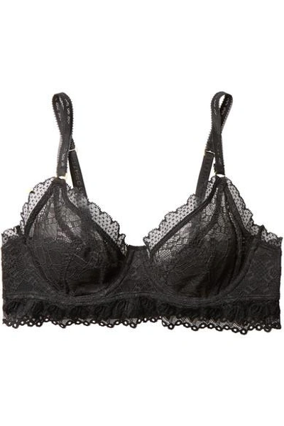 Shop Stella Mccartney Jasmine Inspiring Stretch-tulle And Lace Underwired Bra In Black