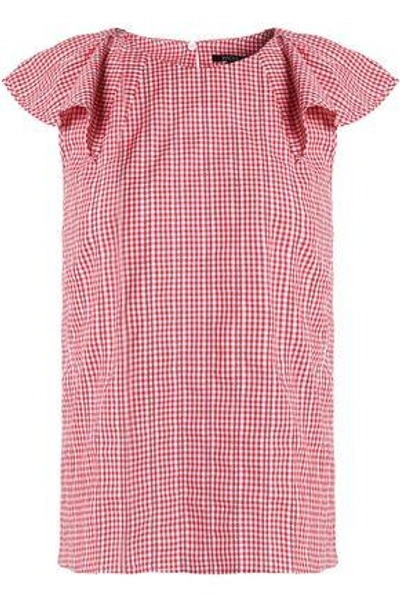 Shop Raoul Woman Embroidered Gingham Cotton Top Red