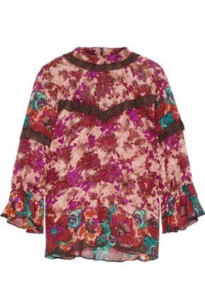 Shop Anna Sui Woman Ruffle-trimmed Floral-print Silk-georgette Blouse Multicolor
