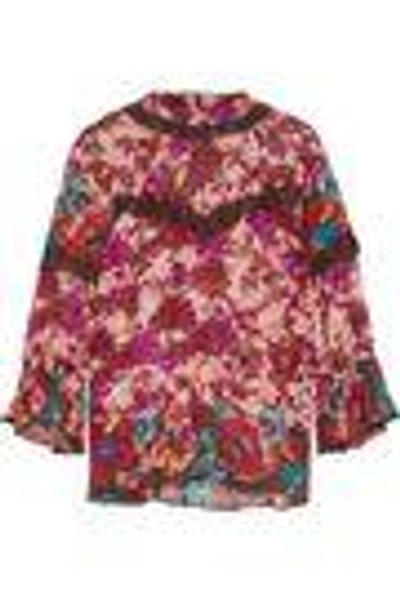 Shop Anna Sui Woman Ruffle-trimmed Floral-print Silk-georgette Blouse Multicolor