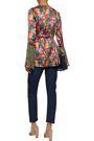 Shop Anna Sui Woman Fringe-trimmed Printed Silk Wrap Jacket Multicolor