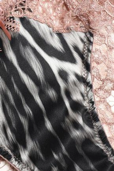 Shop Roberto Cavalli Underwear Woman Leopard-print Satin And Lace Low-rise Briefs Blush